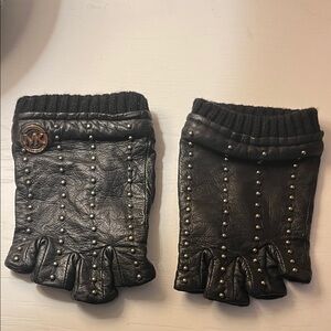 Michael Kors Black Studded Fingerless Gloves